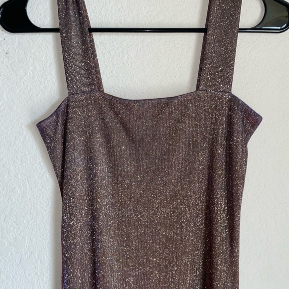 Bardot Holographic Elegant Gold Shimmery Sleeveless Sheath Midi Party Dress 4 - Picture 5 of 14